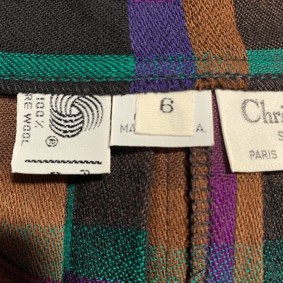 Vintage Christian Dior 80s Purple Plaid Wool Pleated Maxi Skirt Holiday Longline - Picture 10 of 11